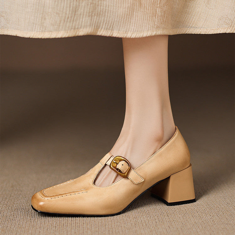 Viera Genuine Leather Mary Jane Heels