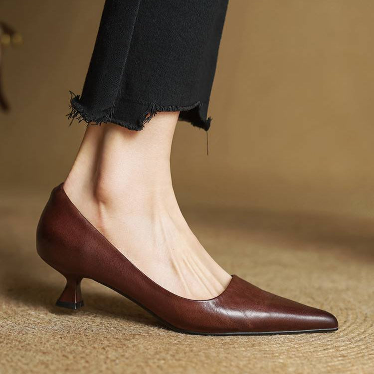 Anok Genuine Leather Kitten-Heel Pumps