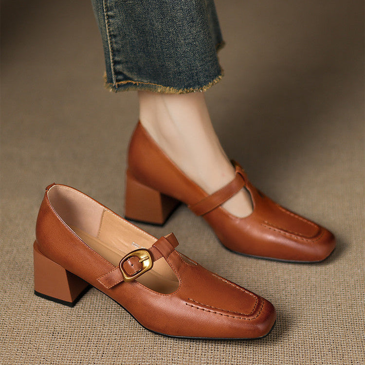 Viera Genuine Leather Mary Jane Heels