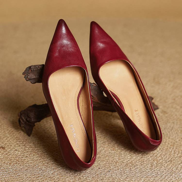 Anok Genuine Leather Kitten-Heel Pumps