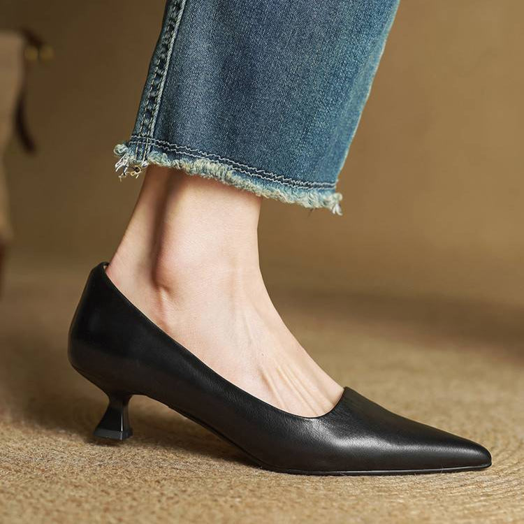 Anok Genuine Leather Kitten-Heel Pumps
