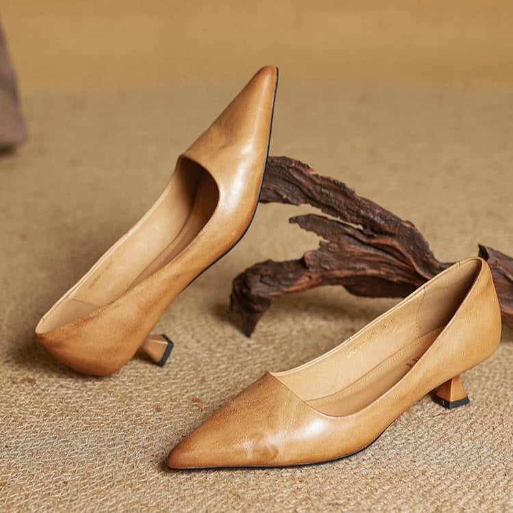 Anok Genuine Leather Kitten-Heel Pumps