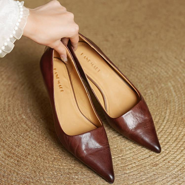 Anok Genuine Leather Kitten-Heel Pumps