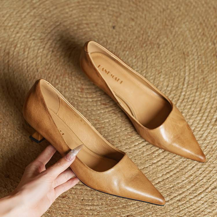 Anok Genuine Leather Kitten-Heel Pumps