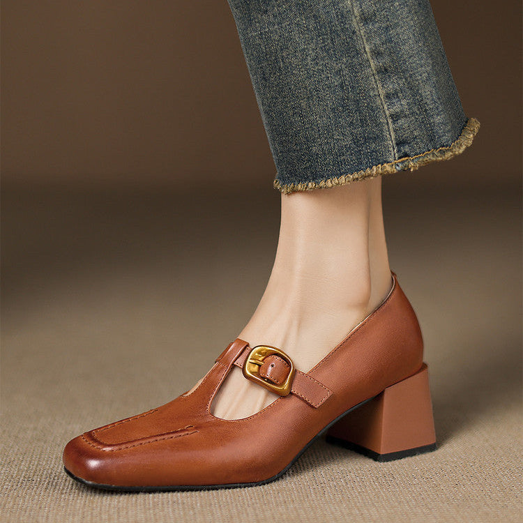 Viera Genuine Leather Mary Jane Heels
