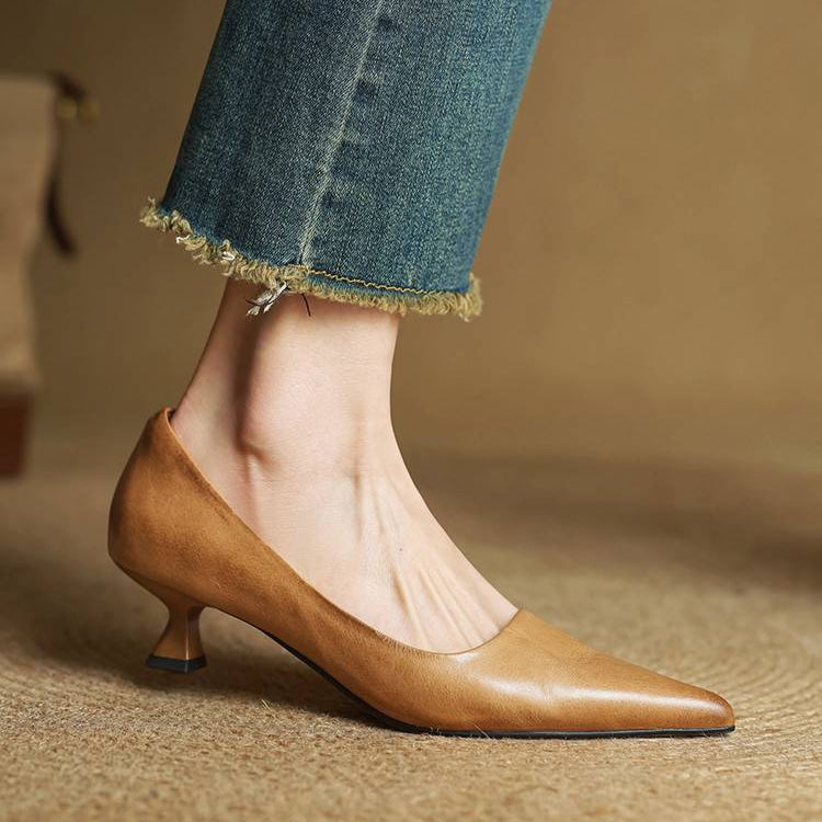 Anok Genuine Leather Kitten-Heel Pumps