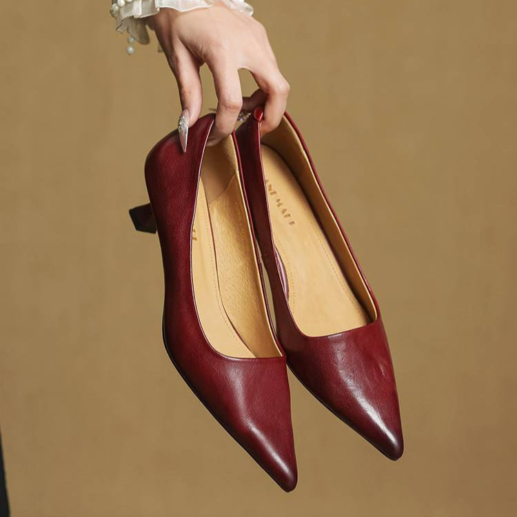 Anok Genuine Leather Kitten-Heel Pumps