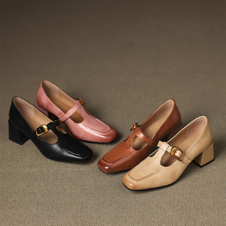Viera Genuine Leather Mary Jane Heels