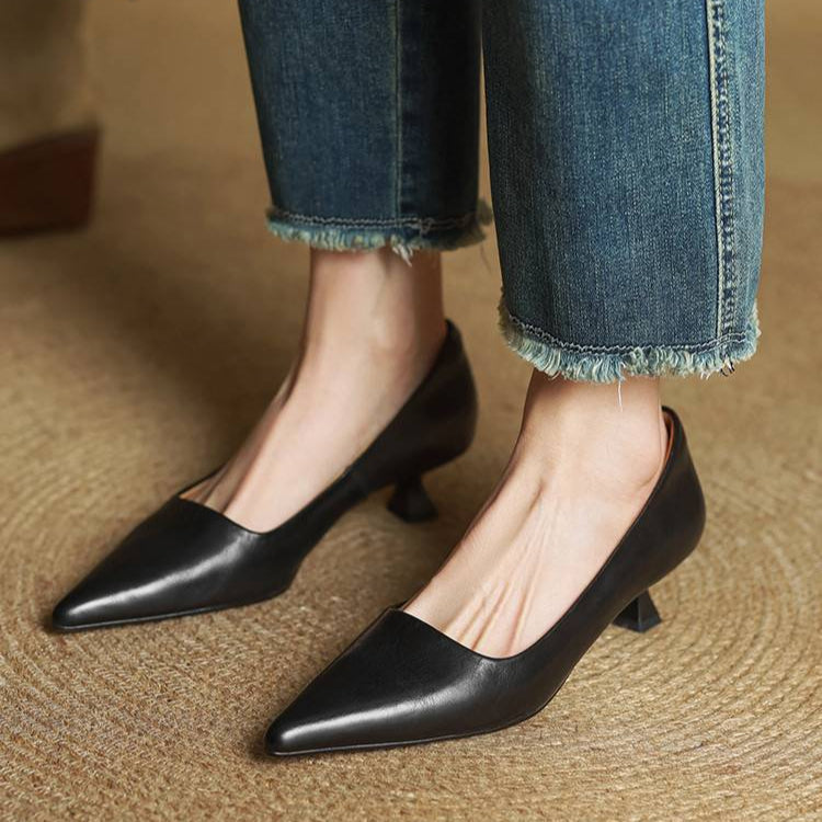 Anok Genuine Leather Kitten-Heel Pumps
