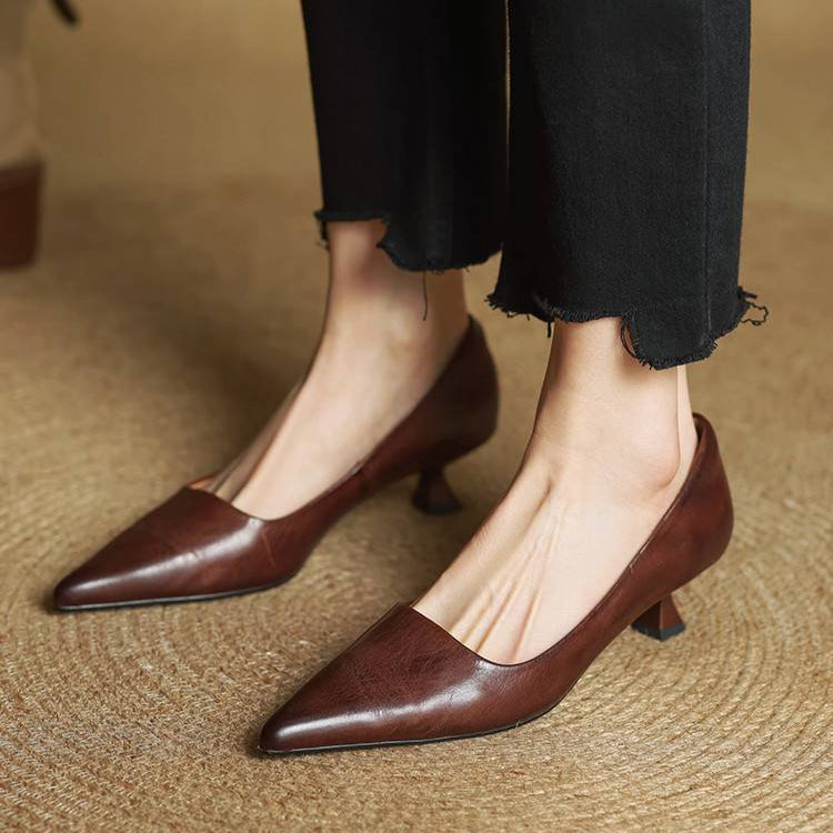 Anok Genuine Leather Kitten-Heel Pumps