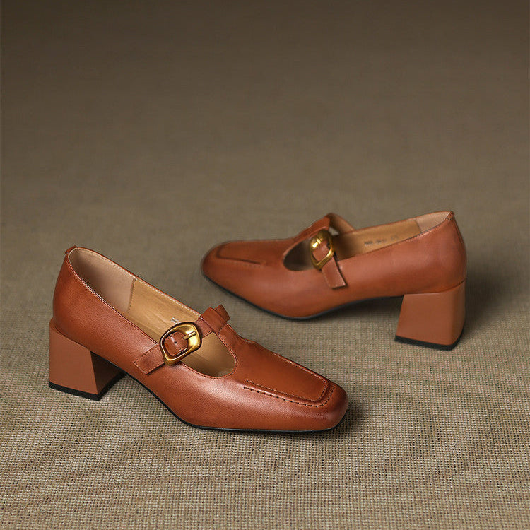 Viera Genuine Leather Mary Jane Heels