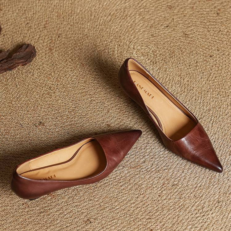 Anok Genuine Leather Kitten-Heel Pumps