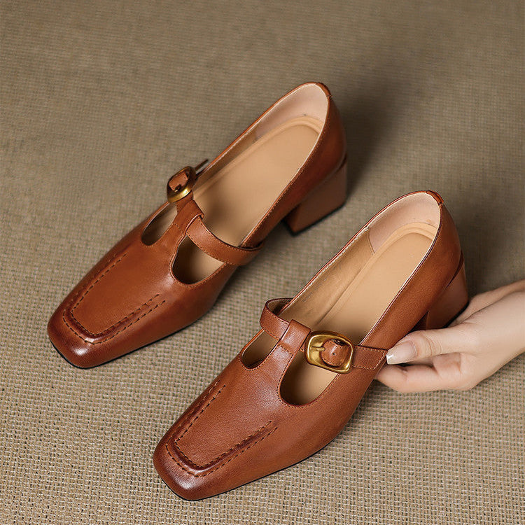 Viera Genuine Leather Mary Jane Heels