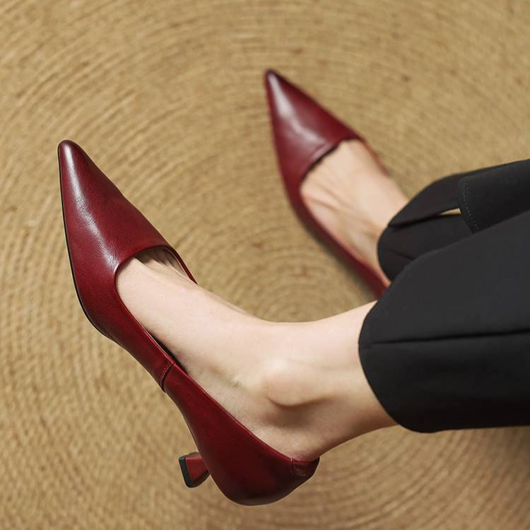 Anok Genuine Leather Kitten-Heel Pumps
