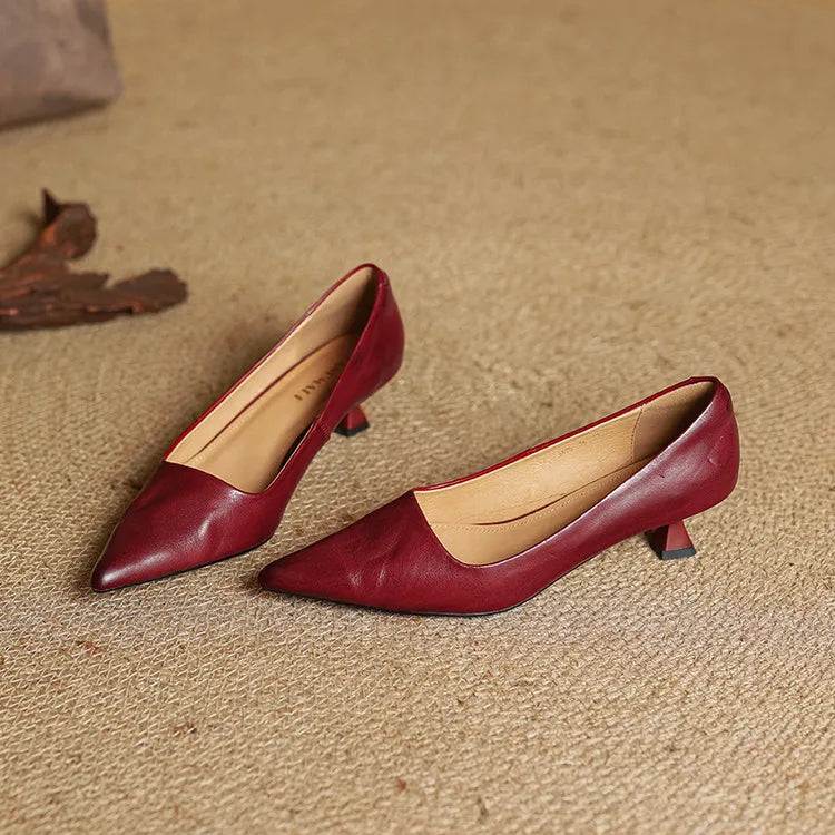Anok Genuine Leather Kitten-Heel Pumps
