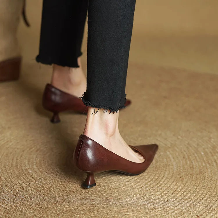 Anok Genuine Leather Kitten-Heel Pumps