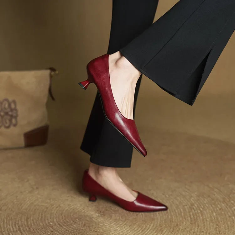 Anok Genuine Leather Kitten-Heel Pumps