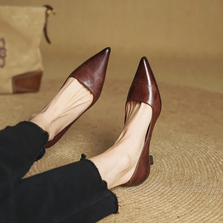 Anok Genuine Leather Kitten-Heel Pumps