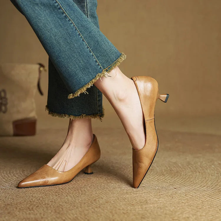 Anok Genuine Leather Kitten-Heel Pumps