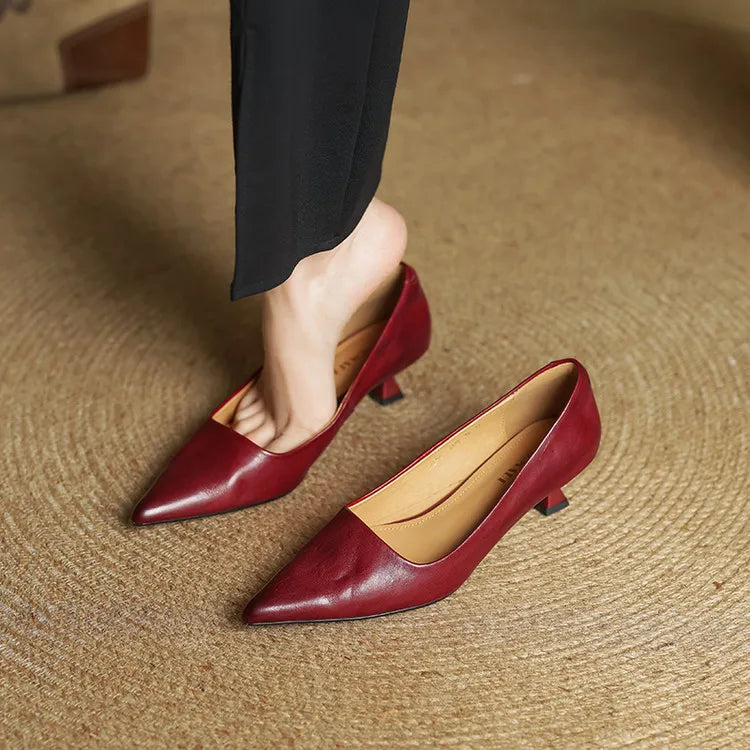 Anok Genuine Leather Kitten-Heel Pumps