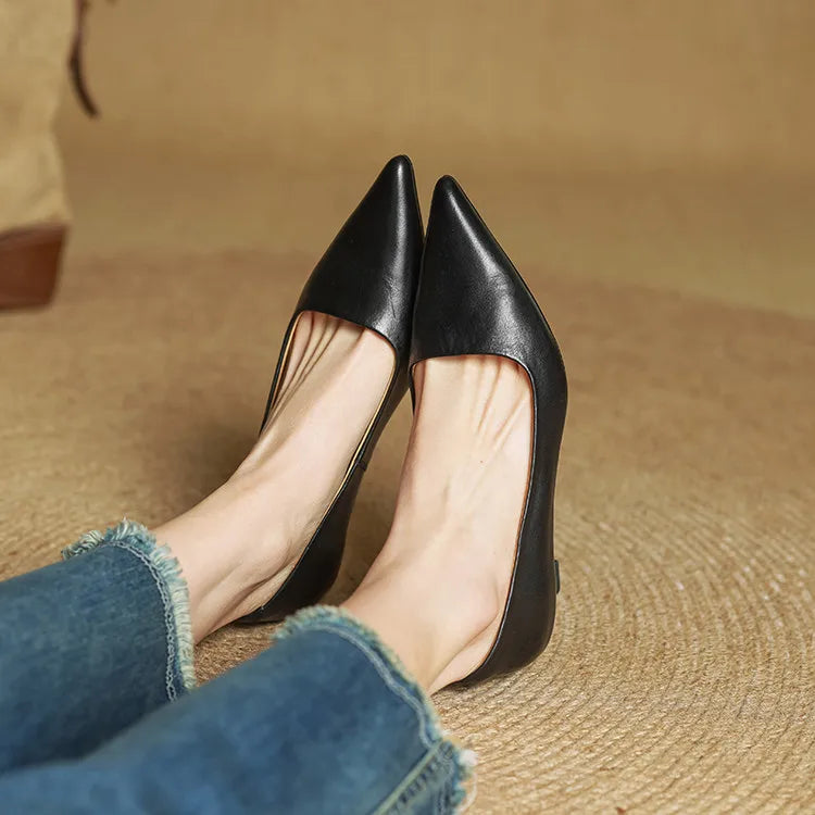Anok Genuine Leather Kitten-Heel Pumps