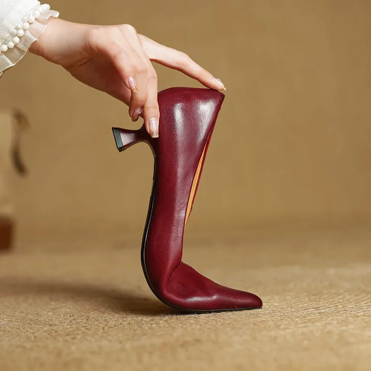 Anok Genuine Leather Kitten-Heel Pumps