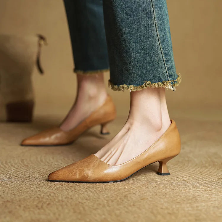 Anok Genuine Leather Kitten-Heel Pumps