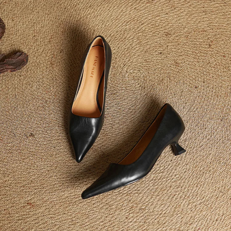 Anok Genuine Leather Kitten-Heel Pumps