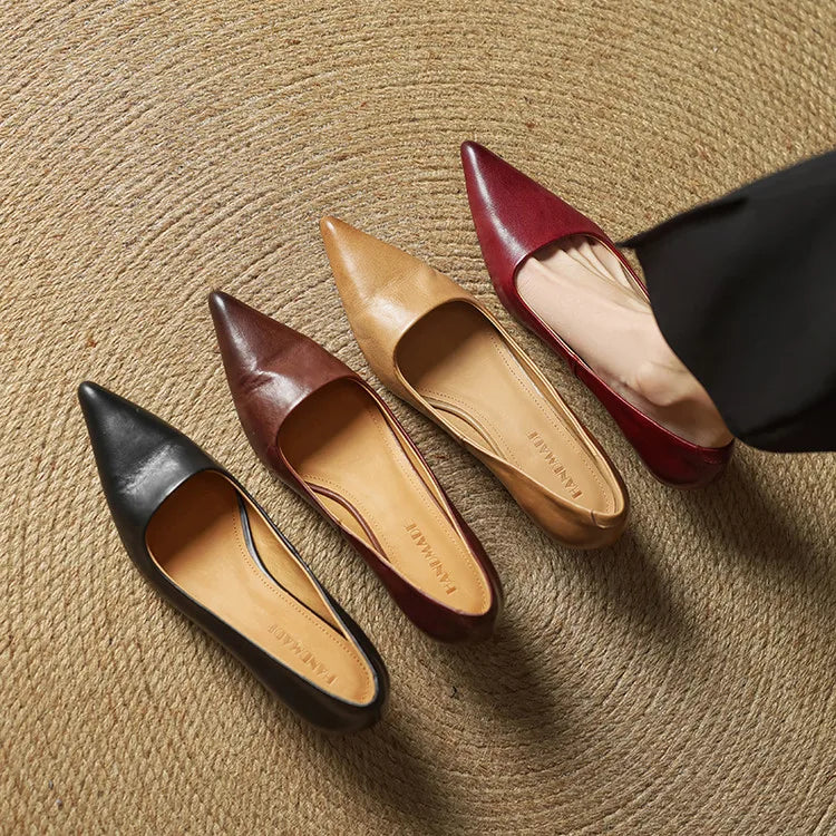 Anok Genuine Leather Kitten-Heel Pumps