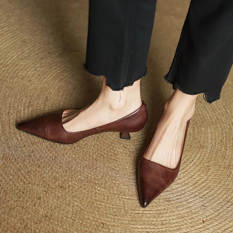 Anok Genuine Leather Kitten-Heel Pumps