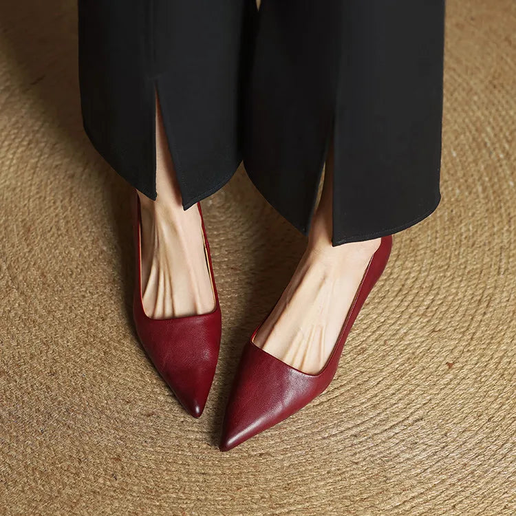 Anok Genuine Leather Kitten-Heel Pumps