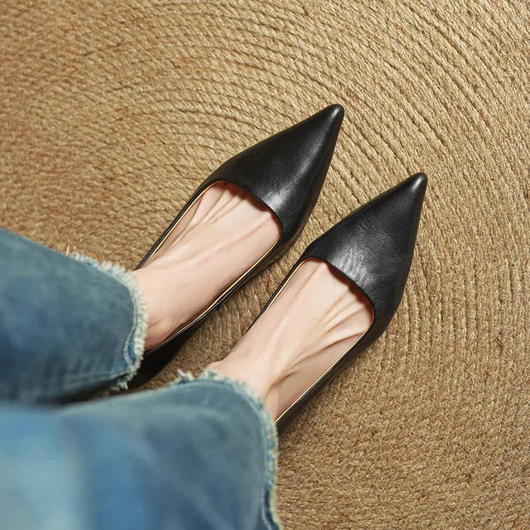 Anok Genuine Leather Kitten-Heel Pumps