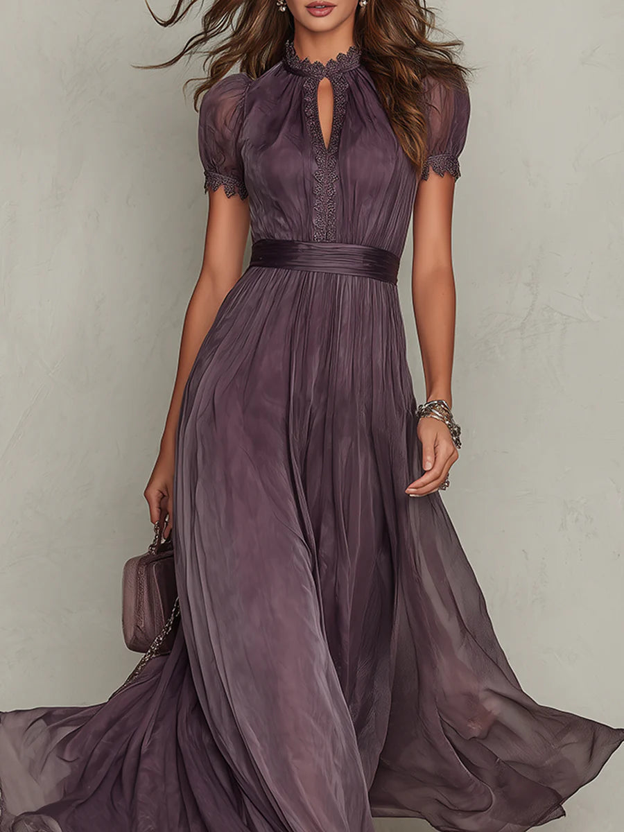 Flavia Elegant Violet Lace Maxi Dress